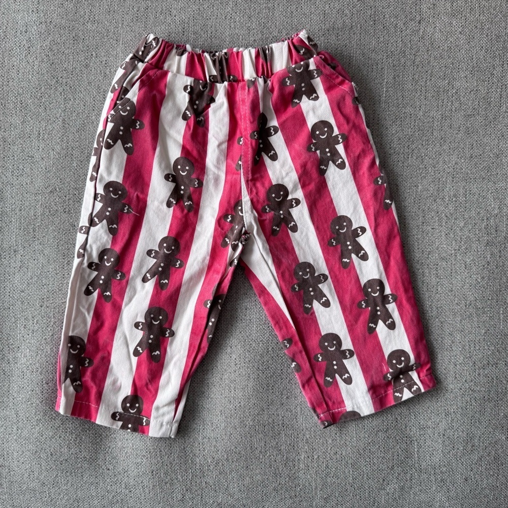 12-18M Gingerbread Striped Kids Pants- Christmas Toddler Bottoms